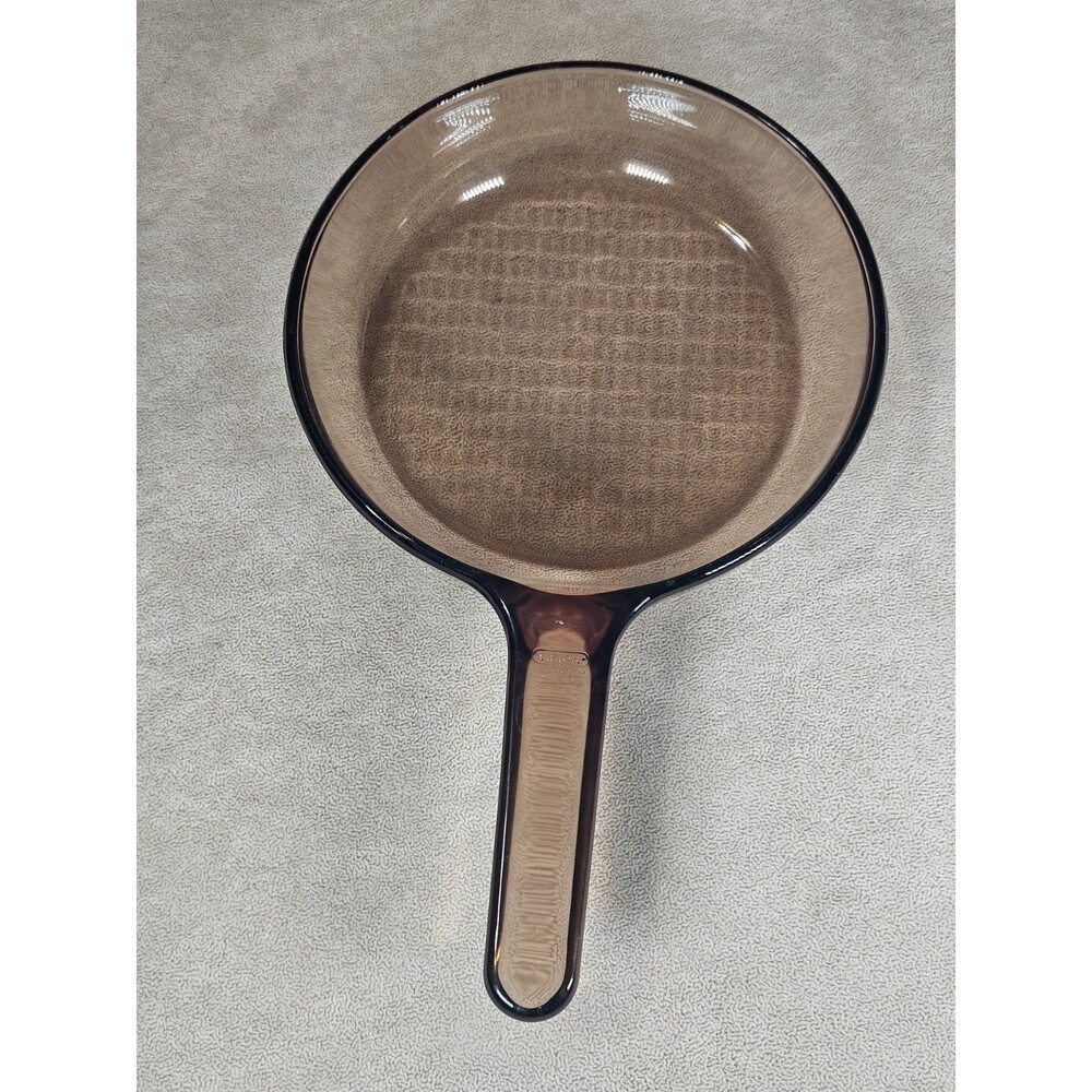 Visions Corning Ware Waffle Bottom Frying Pan Skillet Amber Glass 7" USA